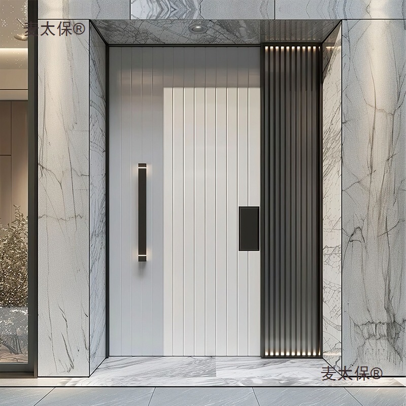 Cream-Style Entrance Double Door, White Security Door, Villa Main Entrance, Home Entrance Door, One Door One Scene, Metabo
