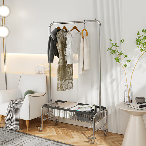 Clothes rack, overnight household clothes drying rack, floor-standing bedroom storage rack, removable clothes hanger trolley clothes basket