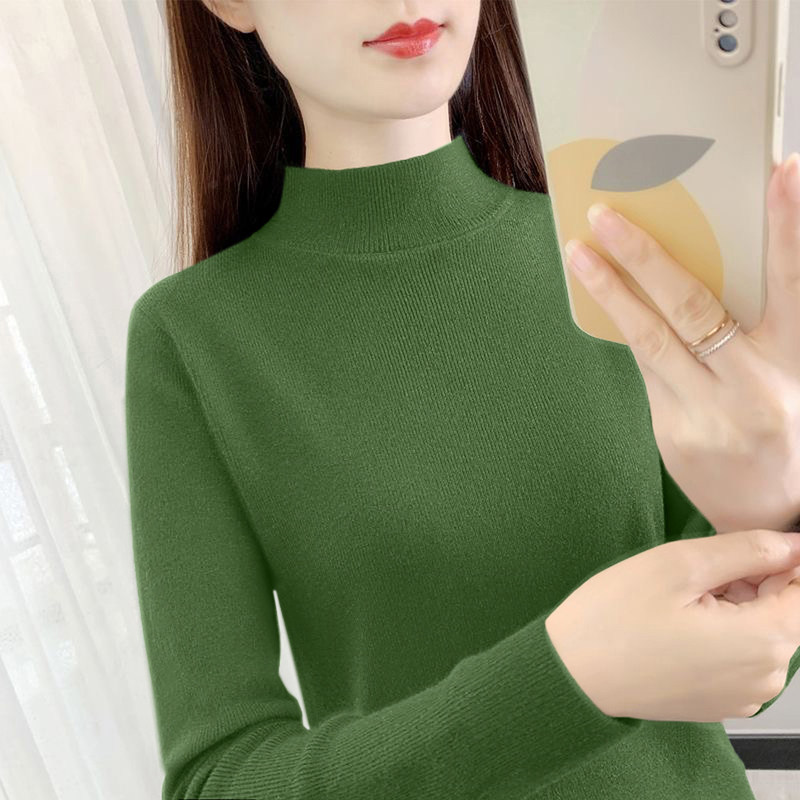 2025 Autumn and Winter New Style Pea Green Half-Turtleneck Sweater Slim Fit Long-Sleeve Knit Top Inner Layer Base Shirt 2025 Autumn and Winter New Style Pea Green Half-Turtleneck Sweater Slim Fit Long-Sleeve Knit Top Inner Layer Base Shirt