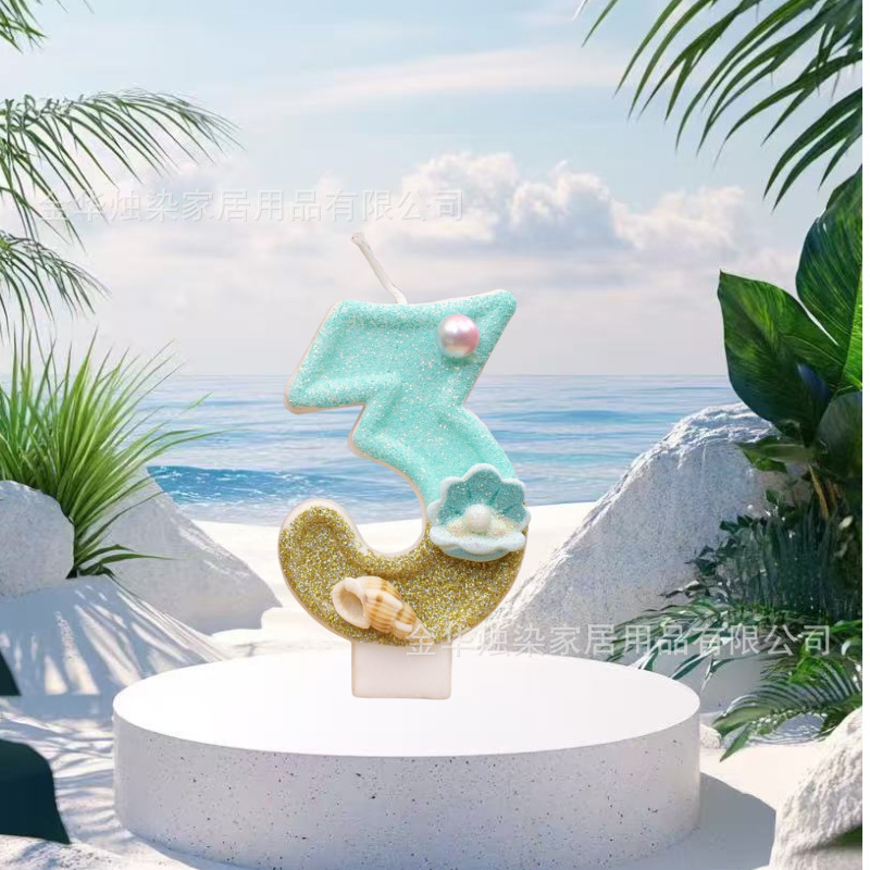 新款蓝黄海螺海洋系列派对蜡烛跨境电商希音数字蛋糕生日蜡烛造型|undefined