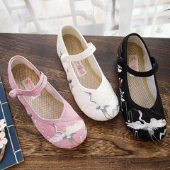 Embroidered fabric shoes, women's shoes, embroidered shoes, low-heeled single buckle summer women's sandals