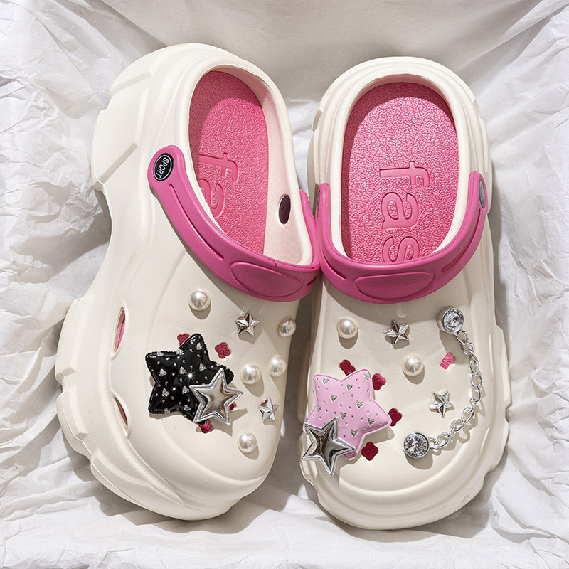 Cheap Croc Shoes for Women, Summer Outerwear 2024 New Style Seaside Beach Anti-Slip Baotou Half Shoes for Women