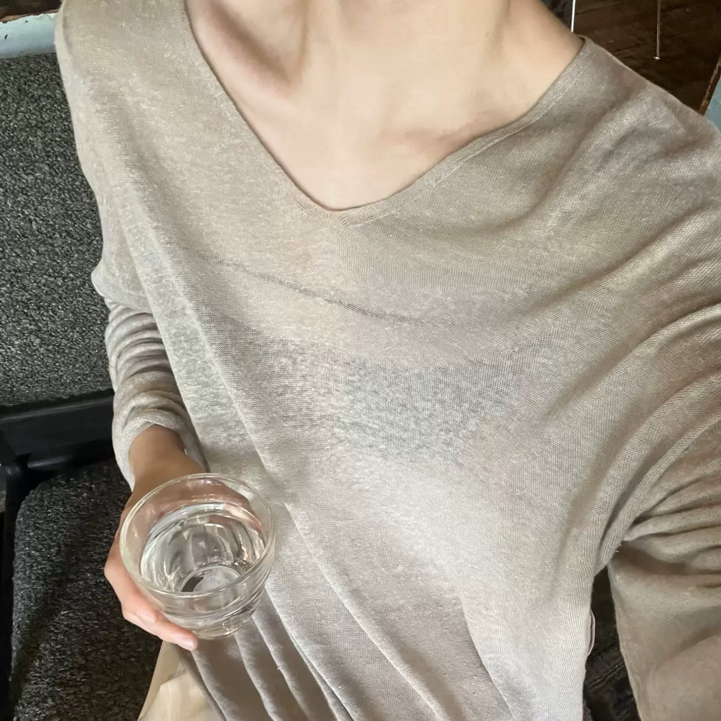 新款慵懒宽松显瘦度假轻薄天丝亚麻V领肌理百搭针织衫防晒衣5105