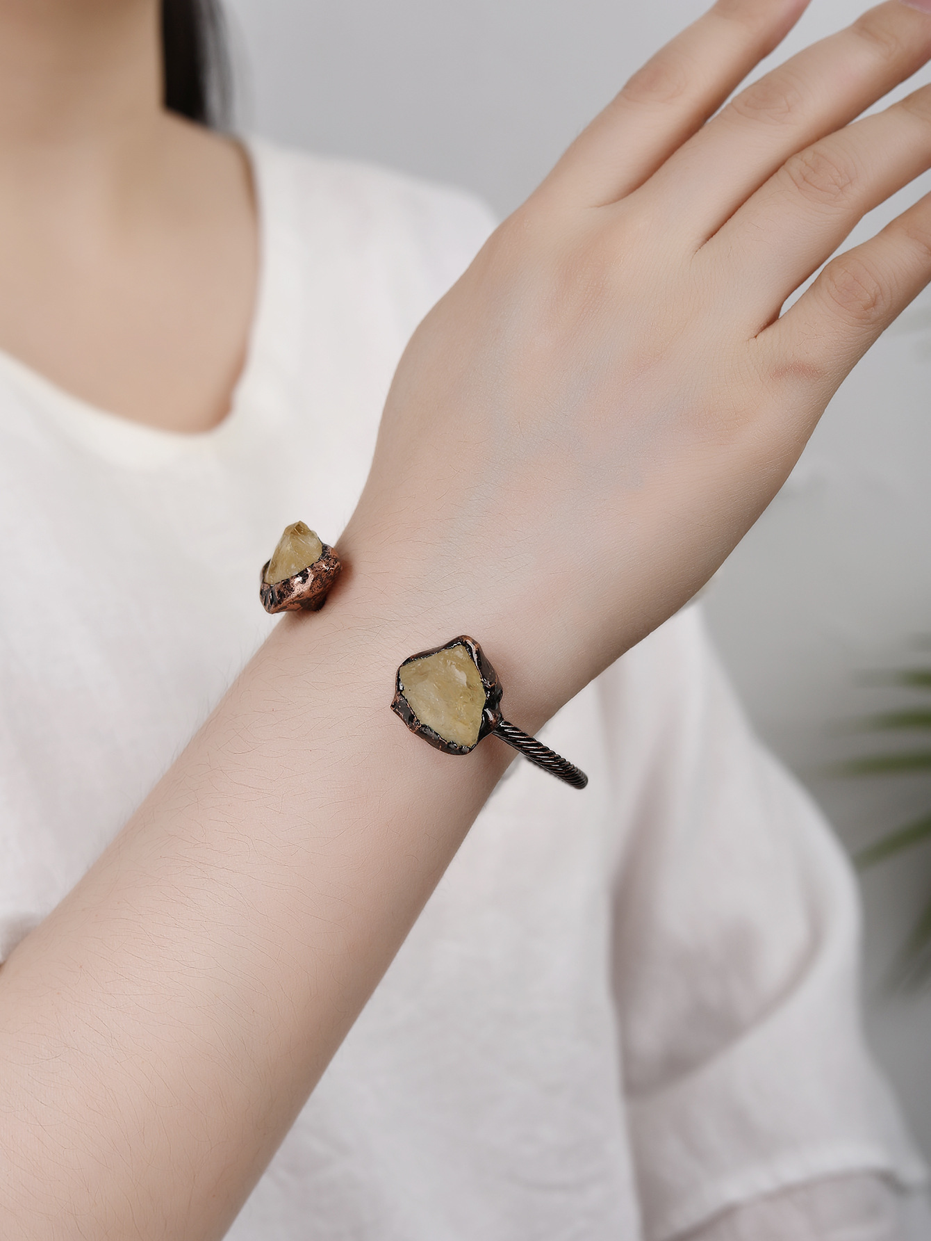 35g Weight Bangle Classification Copper Chain Material 1 Piece Quantity Daily, Street Occasion natural stone, Copper Material Irregular Pattern Women's Gender Retro Style Retro Irregular Natural Stone Copper Bangle In Bulk 9