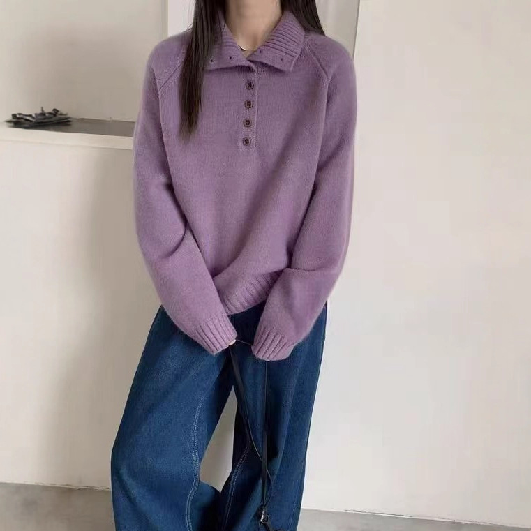 Autumn cute solid color knitted sweater