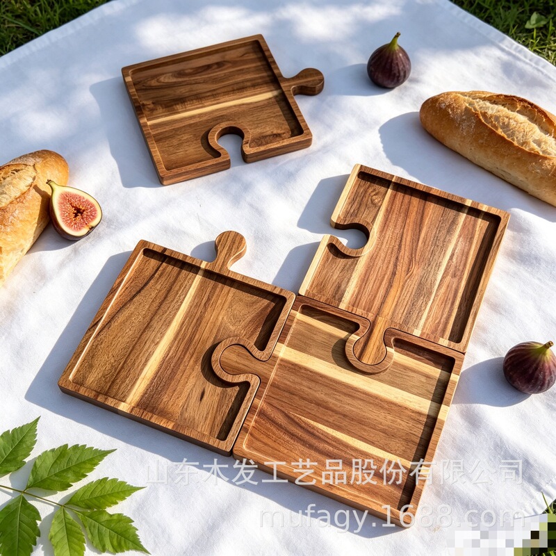 Cross-border puzzle platter set, four-piece set, acacia wood tray, party home fruit snack platter, solid wood tray Cross-border puzzle platter set, four-piece set, acacia wood tray, party home fruit snack platter, solid wood tray