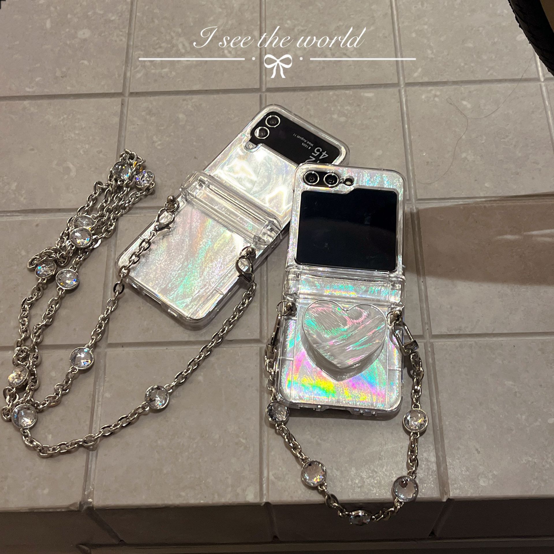 Feather Yarn Love Bracket Suitable for Samsung Zflip5 Phone Case Folding Screen Zflip4/3 Protective Cover Transparent Card_voghion.com