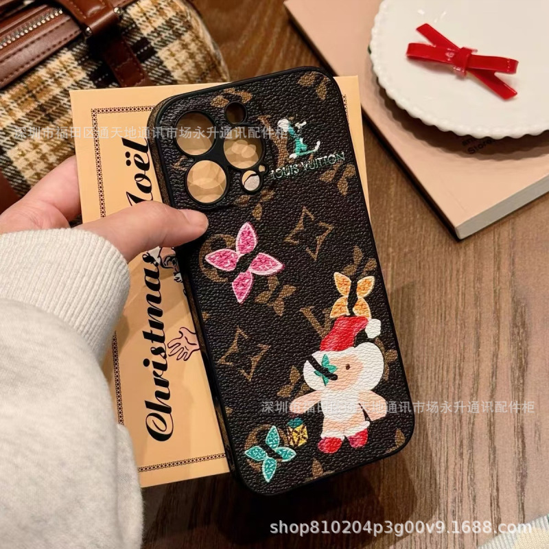 Luxurious Leather Cartoon Case Suitable for Iphone16Promax Mobile Phone Case Apple 13/14 Protective Case Full Cover