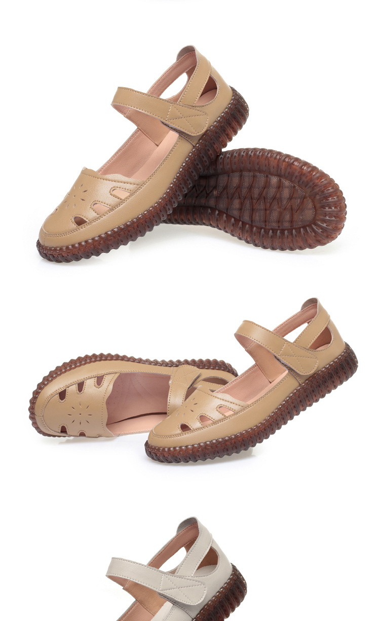 Sandal da thật nữ đế bằng mềm chống trượt, quai chữ V đơn giản, mùa hè thoáng nhẹ — Màu be chi tiết 18