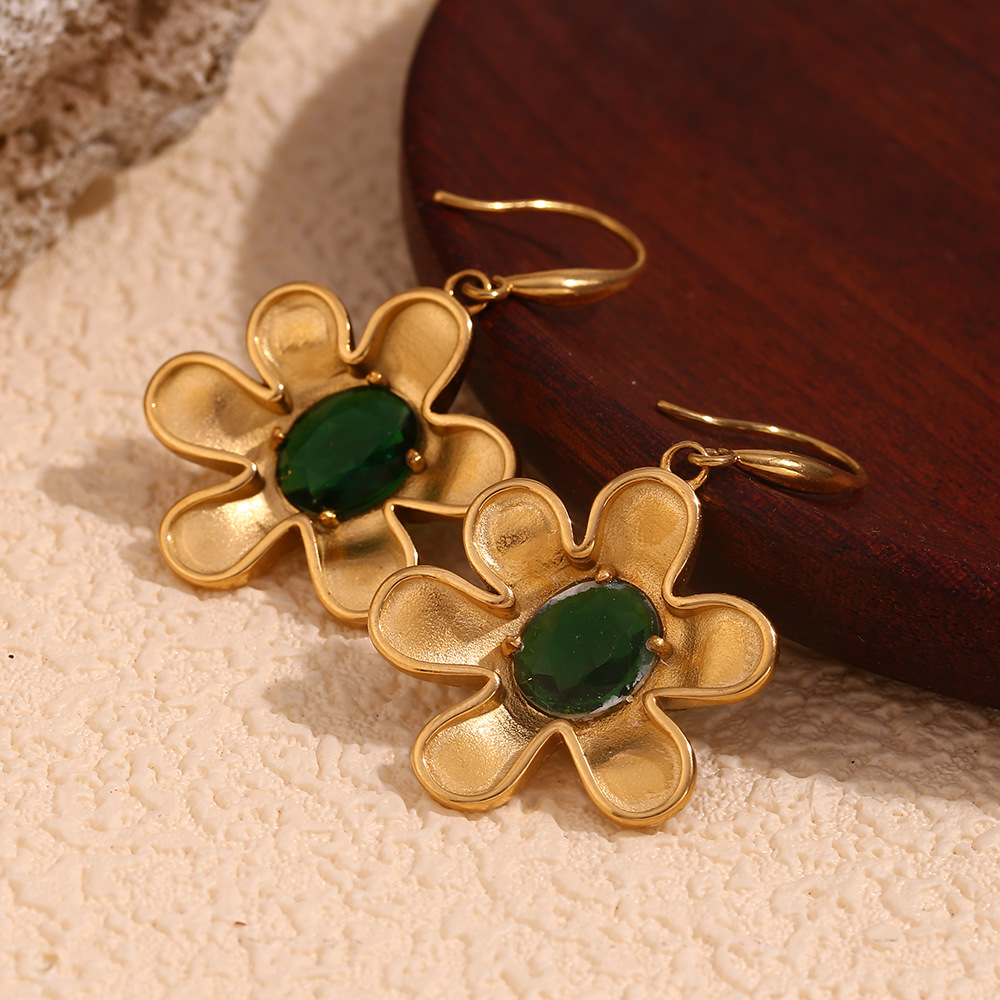 Flower Pendant Stainless Steel Earrings