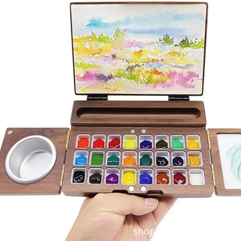 クロスボーダー木製水彩画ボードオイルペイント収納ボックス 24 色パレットマルチグリッド水彩パレットボックス|undefined