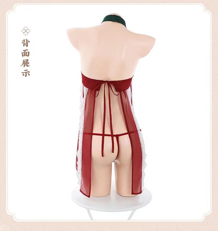 Apsara Consez Red Lace Slip Pajama Dress, Sexy Chinese-Style Babydoll, One Size — detail image 17