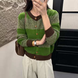 女式圆领加厚浣熊绒开衫韩系风小个子款撞色设计小金扣外套秋冬款