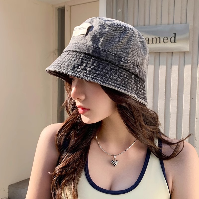 Sombrero coreano sombrero pescador sombrero primavera y otoño sombrero protector solar de la cara simple sombrero antiguo multifacético retró mostrando la cara pequeño sombrero de vaquín lavable