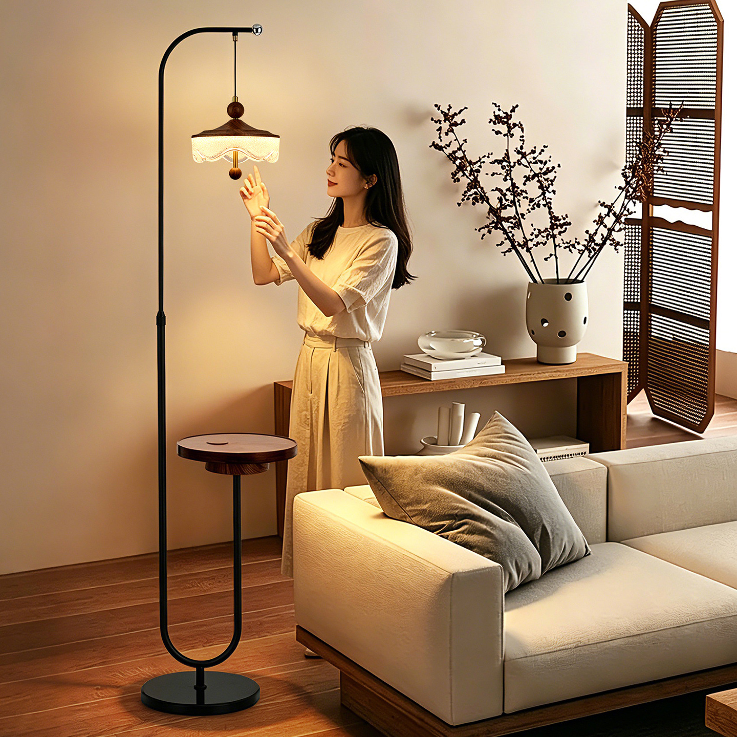 Estética de la dinastía Song decoración lámpara de suelo retro estilo chino dormitorio cabeza de cama vertical creativa sala de estar sofá lámpara L669