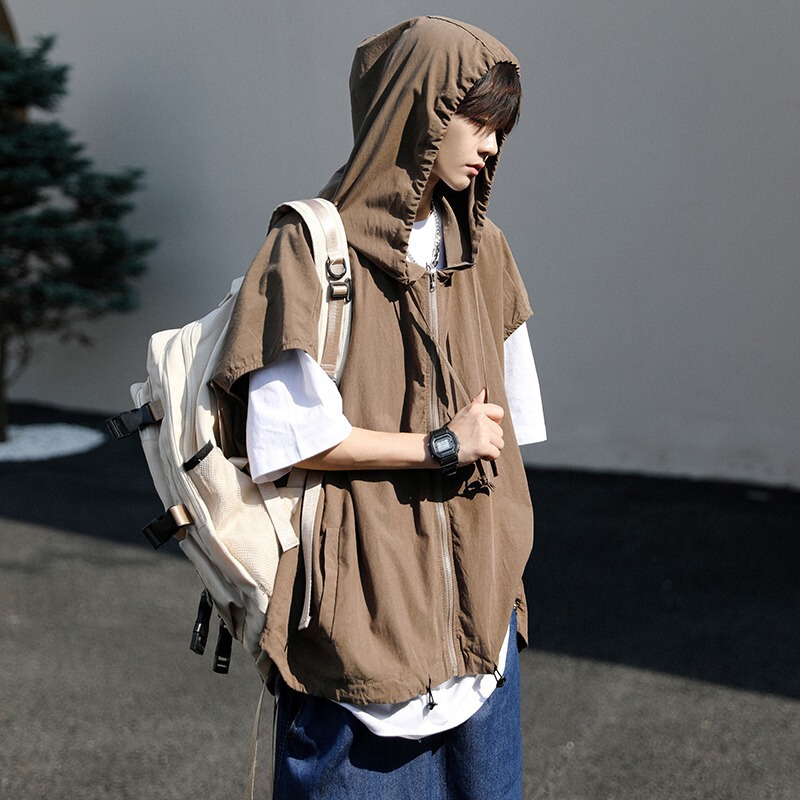 Wholesale Retro Artistic Plus-Size Hooded Casual Vest, New Spring/Summer Style, Loose Outerwear Vest, Trendy Wholesale Retro Artistic Plus-Size Hooded Casual Vest, New Spring/Summer Style, Loose Outerwear Vest, Trendy