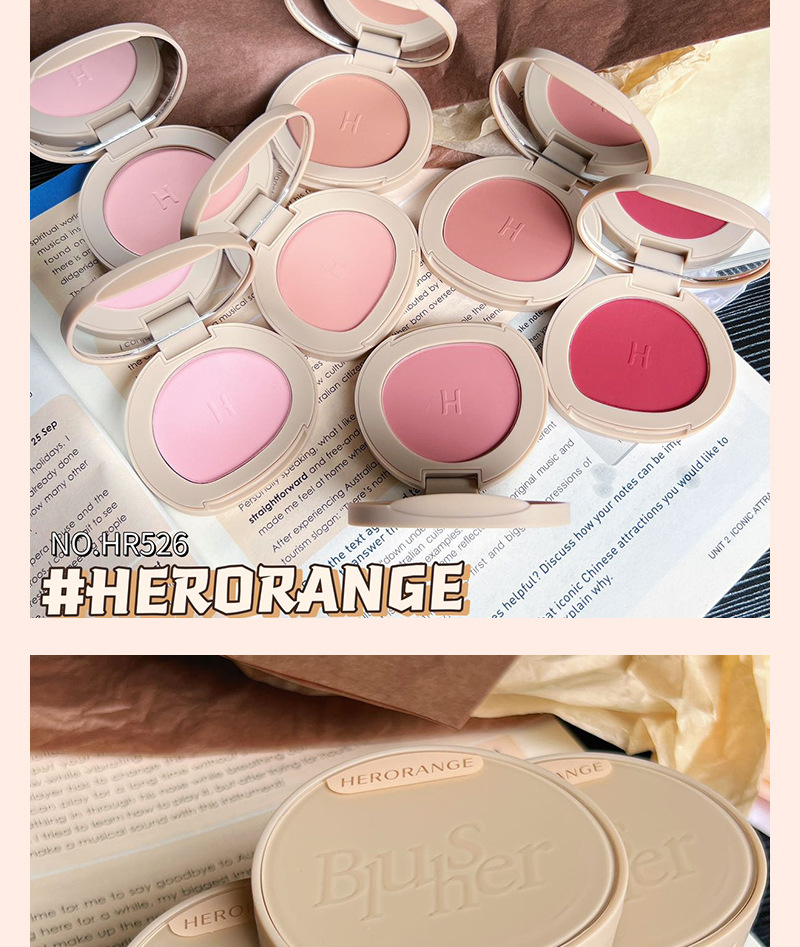 HERORANGE~ Monochrome blush matte, delicate and natural, nude swelling, high-gloss contouring all-in-one set, pure and natural makeup undefined