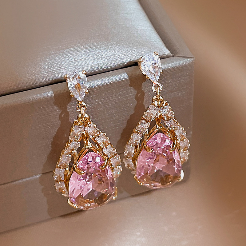 Fashion Water Droplets Copper Earrings Inlay Zircon Copper Earrings display picture 3