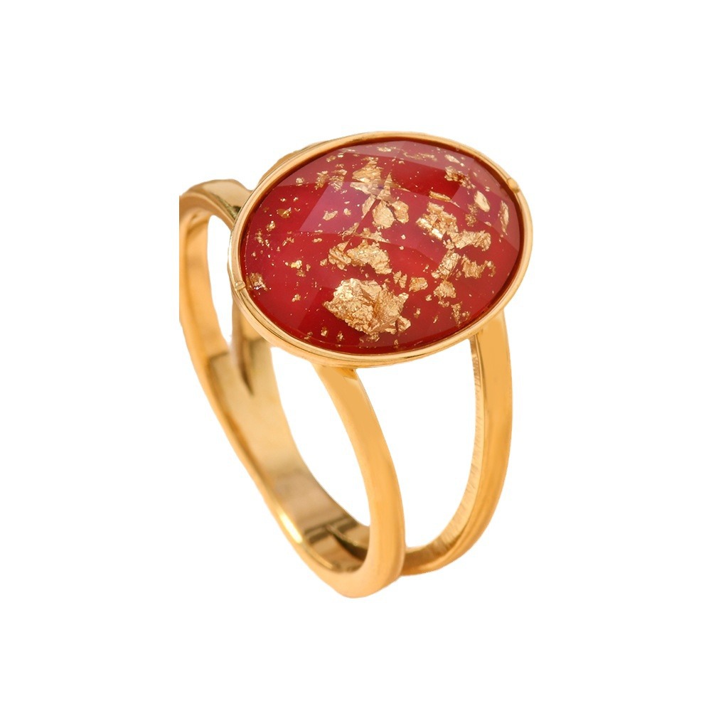 Joyas de acero inoxidable de moda europeas y americanas lujosas cortes de gota de oro óleo colorido anillo de titanio elíptico anillo de piedra preciosa