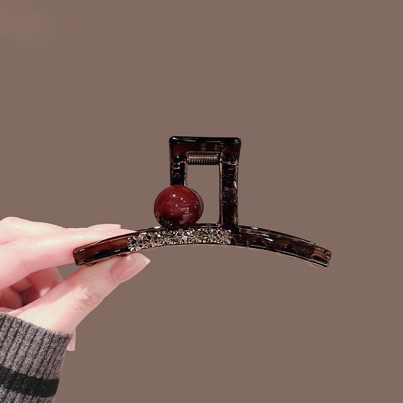 Korean Ins Retro Whitening Angora Red Ball Rhinestone Clip Lightweight Back of the Head Shark Clip Hair Clip