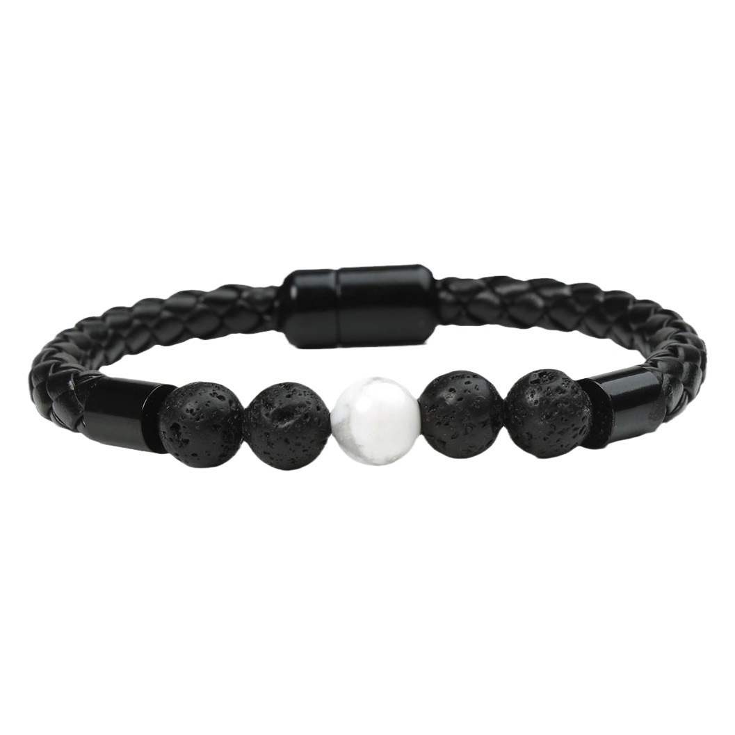 Nueva llegada Comercio exterior europeo y americano moda personalidad hombres piedra cuentas pulsera cuero cuerda magnética hebilla pulsera