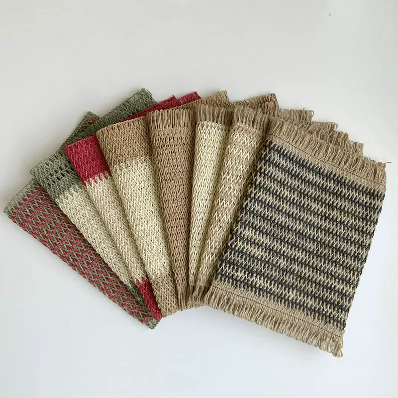 ins风纸绳编织餐垫 拼色节日圣诞装饰垫创意纸编黄麻混编隔热桌垫