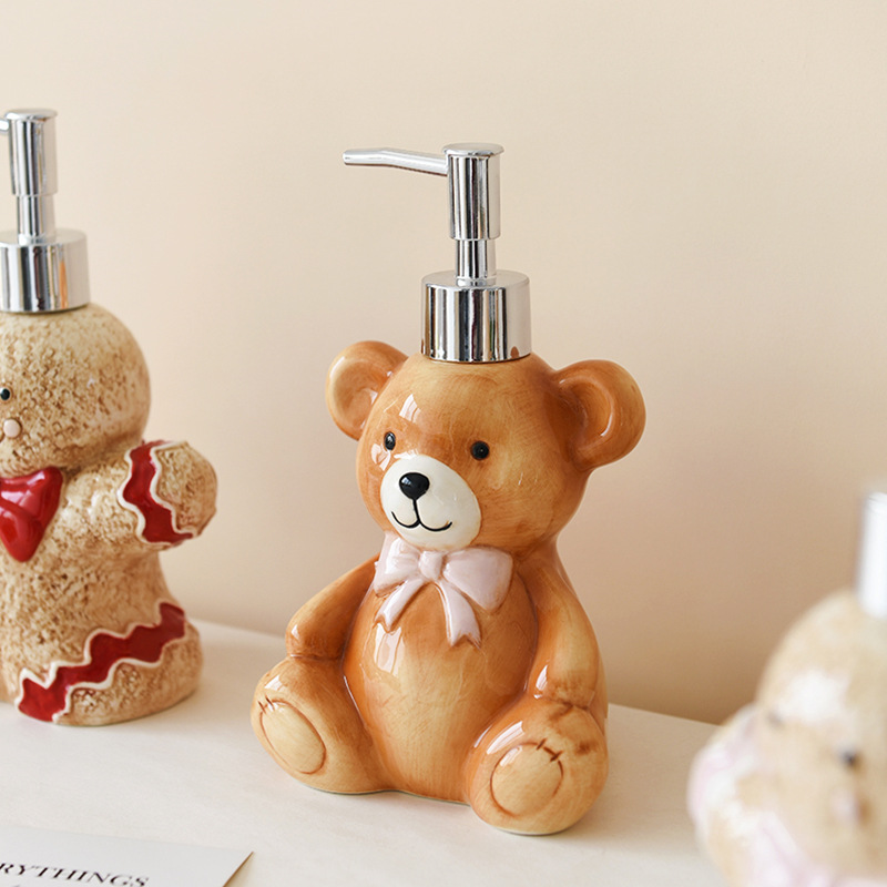 Paquete de cerámica casero linda botella Navidad hombre de pan de jengibre casa oso botella de baño loción botella de baño botella de baño botella de prensa