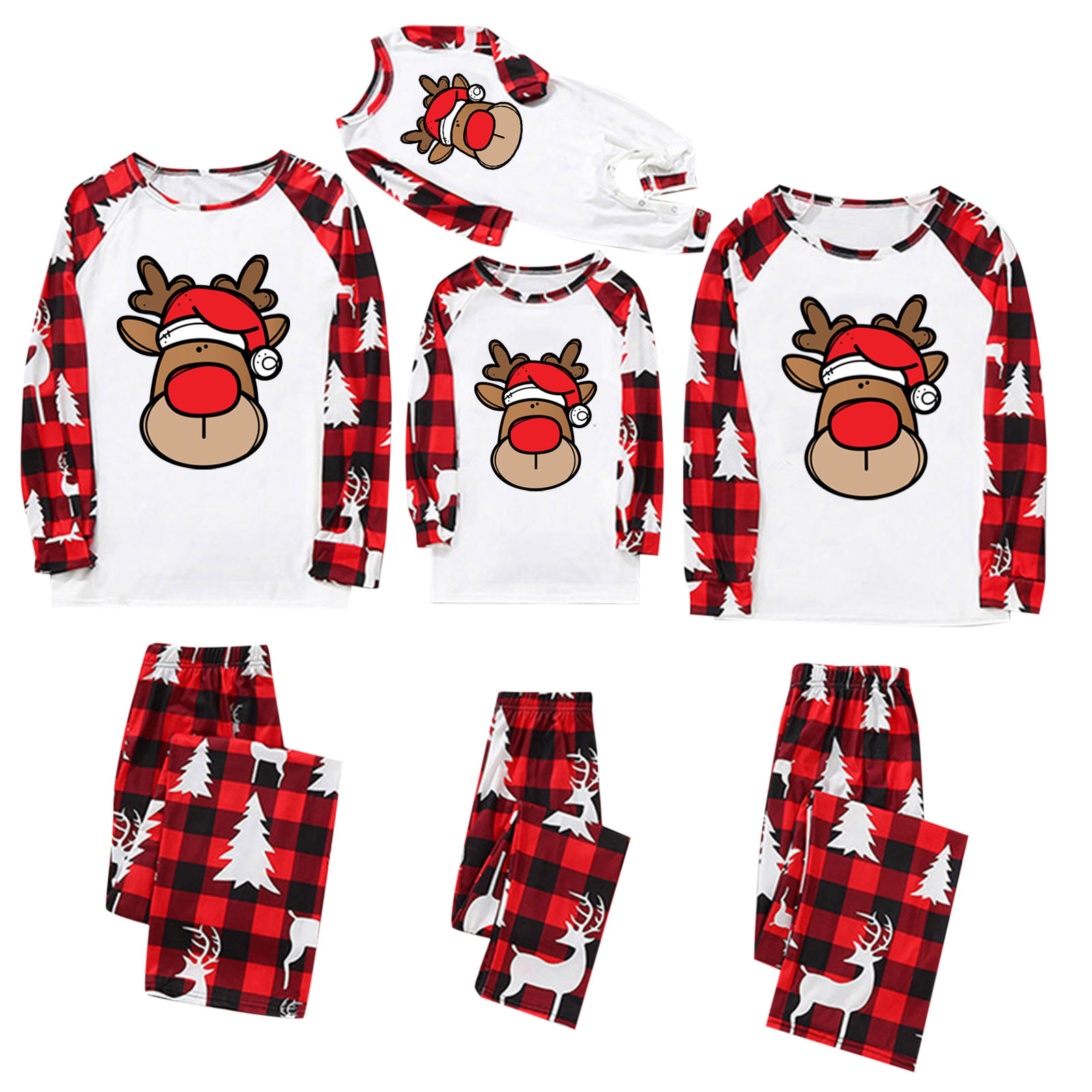 Casual Christmas Tree Plaid Elk Cotton Polyester Pants Sets Straight Pants Blouse Family Matching Outfits display picture 2