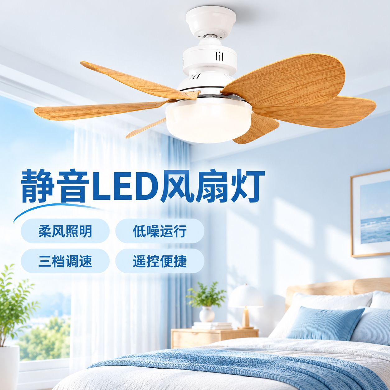 跨境葫芦款E27螺口易安装小型家用球泡风扇灯三色调光智能吊扇灯