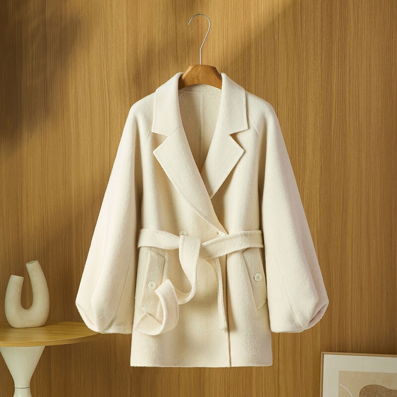 New autumn and winter double-sided wool coat for women, mid-length, stylish and elegant, loose fit with puff sleeves, high-end woolen coat New autumn and winter double-sided wool coat for women, mid-length, stylish and elegant, loose fit with puff sleeves, high-end woolen coat