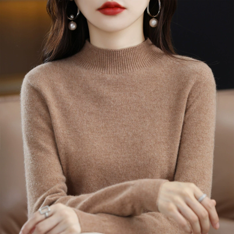 Woolen knitted sweater, high collar, loose fit