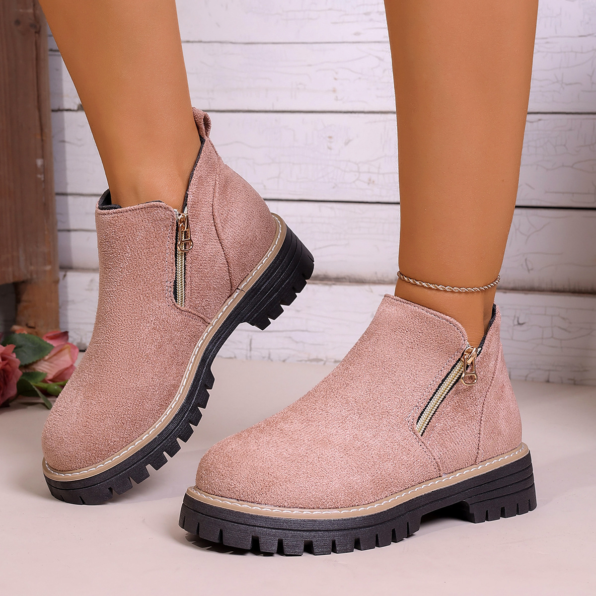 Cross-Border Large Size Sports and Leisure Snow Boots for Women 2025 Autumn and Winter New Low-Cut Side Zipper Casual Short Boots for Women