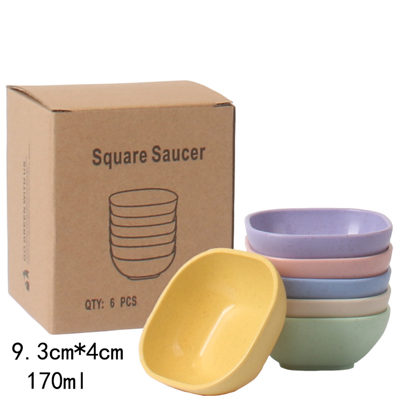 Plato de condimentos cuadrado de 4 pulgadas, 6 cajas de trigo, sopa de arroz, panela caliente, condimento de barbacoa, sopa de arroz, sopa de aceite, sopa de arroz, plato de condimentos