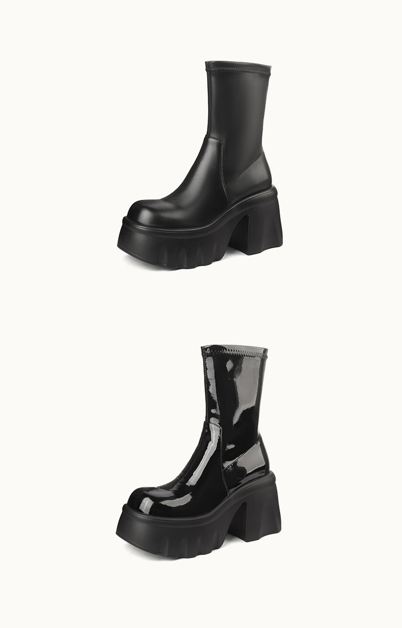 Boot nữ cổ thấp cao gót 10cm da thật đế dày tăng chiều cao mùa thu đông — Lớp lót bằng da bò, Lớp lót bằng da sáng chế chi tiết 9