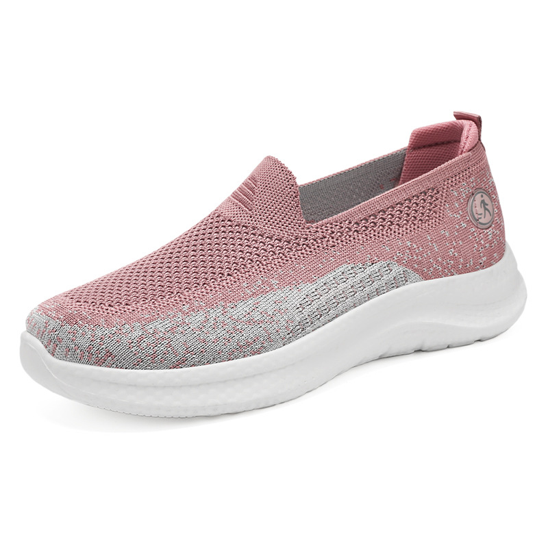 Zapatos de mujer, suela suave, pies no cansados, nuevo estilo de verano, cómodo y transpirable transfronterizo, zapatos de madre, zapatos tejidos voladores, todo fósforo femenino