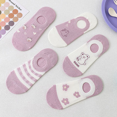 Women's Summer Thin Crew Socks with Light Mouth Invisible Socks, Korean Cartoon Bear Low-top Cotton Short Socks Wholesale