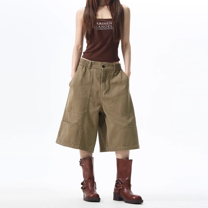 American Retro Elastic Waist Logging Pants for Men and Women, New Summer Khaki Shorts, Workwear Pants, Couple's Cropped Pants American Retro Elastic Waist Logging Pants for Men and Women, New Summer Khaki Shorts, Workwear Pants, Couple's Cropped Pants