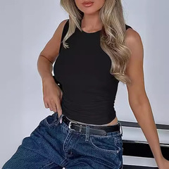 跨境歐美女裝亞馬遜夏季百搭螺紋吊帶背心女內搭短款辣妹上衣