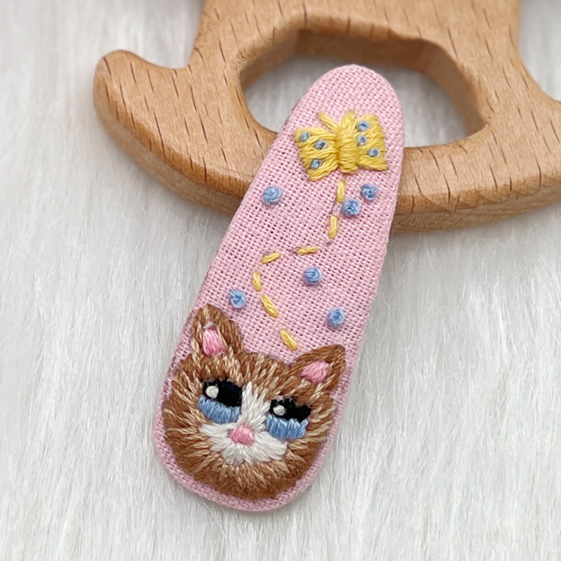 Lu bordado lindo gato perla coreano pinzas de pelo hechas a mano diy bordado creativo para chicas rotas flores pinzas de pelo lateral
