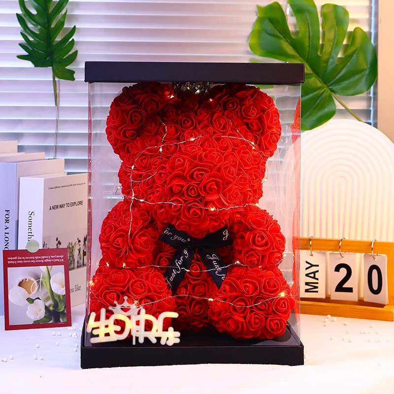 永生花玫瑰熊头纱仿真花熊小熊送女生闺蜜礼物玫瑰花束节日礼物