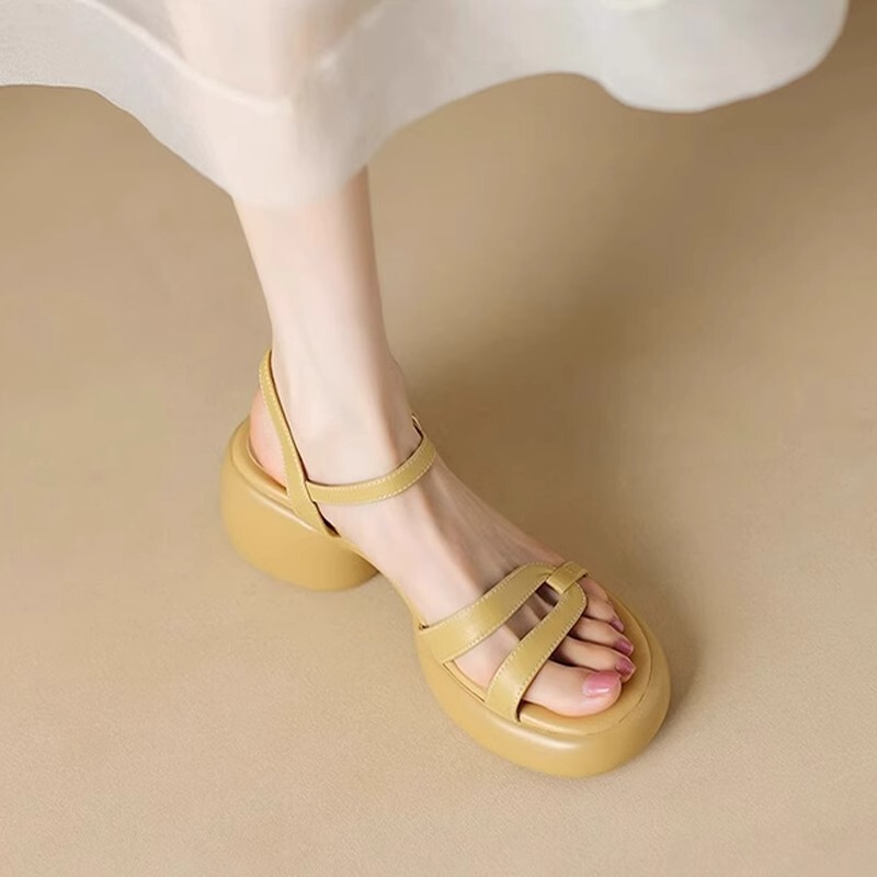 A Large Number of Ready Stock ~ Thick-Soled High-Heeled Sandals with a  Feel for Women, 2025 New Summer Roman Shoes with Skirts
