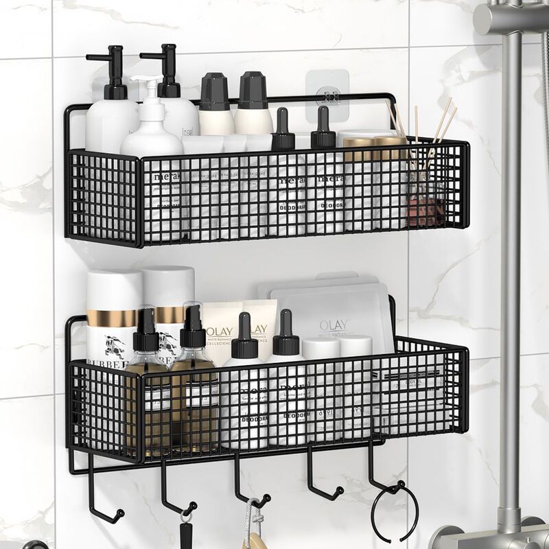 No-Drill Bathroom Shelf, Wall-Mounted Storage Rack for Bathroom, Washbasin Toiletries Organizer, Simple Metal Design No-Drill Bathroom Shelf, Wall-Mounted Storage Rack for Bathroom, Washbasin Toiletries Organizer, Simple Metal Design