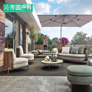 Scandinavian Outdoor Balcony Sofa Homestay Hotel Leisure Area Rattan Woven Sofa Villa Courtyard Aluminum Alloy Garden Furniture