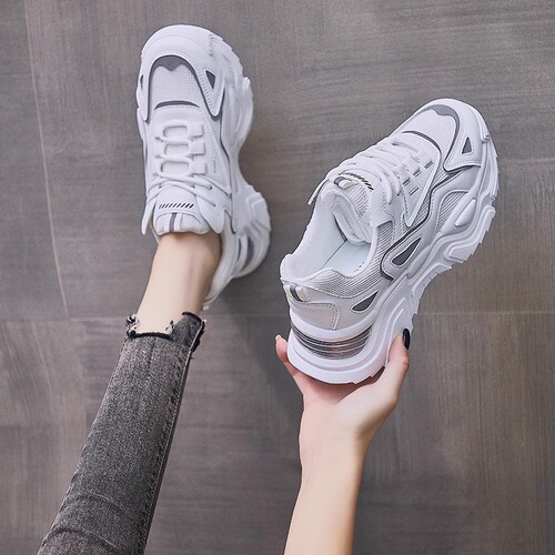 Ladies Casual Shoes 2025 Spring and Autumn Season Elevated Mesh Korean Style Student Thick Sole Outdoor Sports Dad Shoes Casual Versatile
