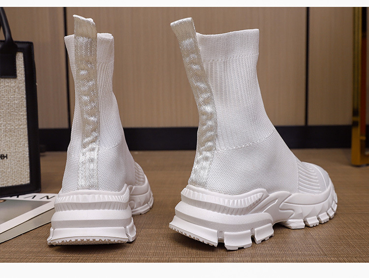 Spring New Fly Knitted Short Boots Thick Soled Versatile Stretch Socks Shoes Thick Soled Knitted Sports Casual Shoes Women's Boots_voghion.com