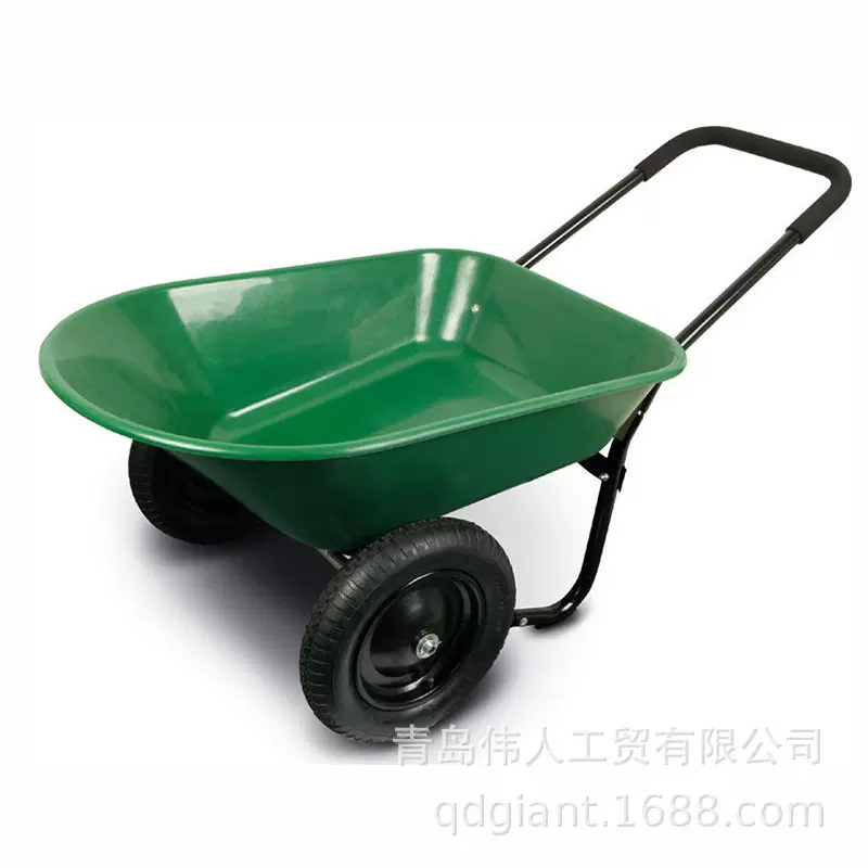 亚马逊款式双轮花园推车，可拆卸塑料斗园林手推车