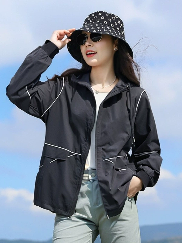 Women's Korean-Style Autumn Trench Jacket, 100% Polyester, Plus Sizes 2XL–6XL, Black