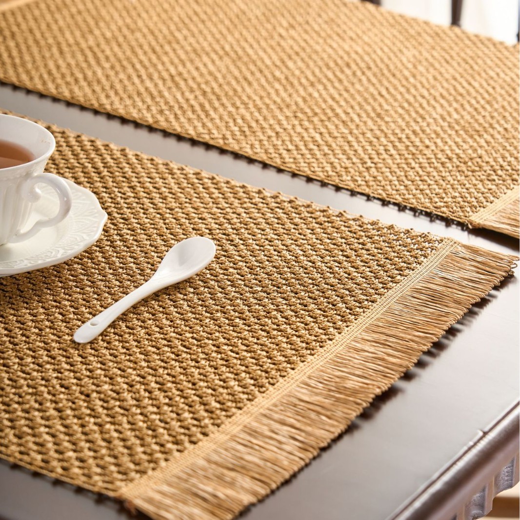 Yiqiyun almohadilla de mesa anti-escaldado estilo americano estilo pastoral color sólido tejido borla almohadilla para plato decorativa y embellecedora