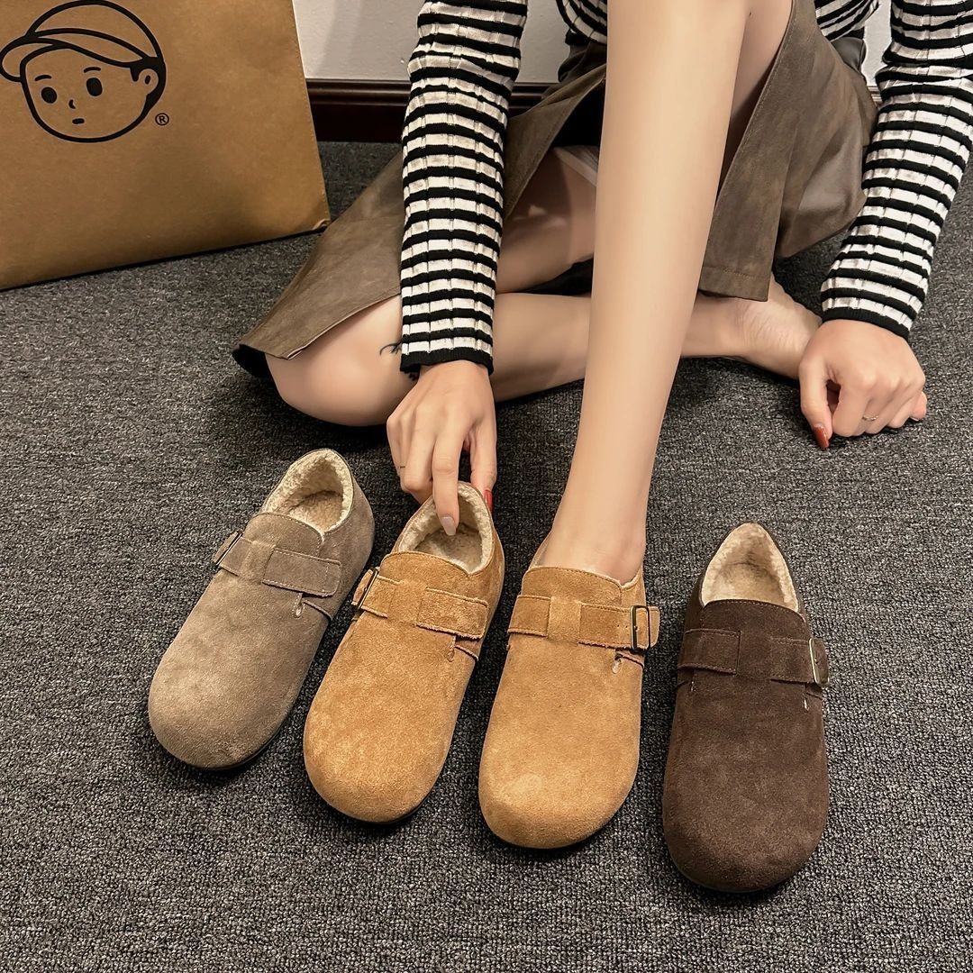 Nuevo todo incluido botones burken aumentando la altura interior y pelusa 2025 otoño invierno calentamiento ligero botones burken zapatos perezosos gruesos