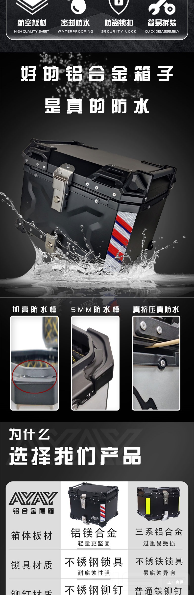 Ayay Embossed Aluminum Alloy Tail Box Motorcycle Trunk Large Capacity Universal Electric Vehicle Scooter Rear Peihui